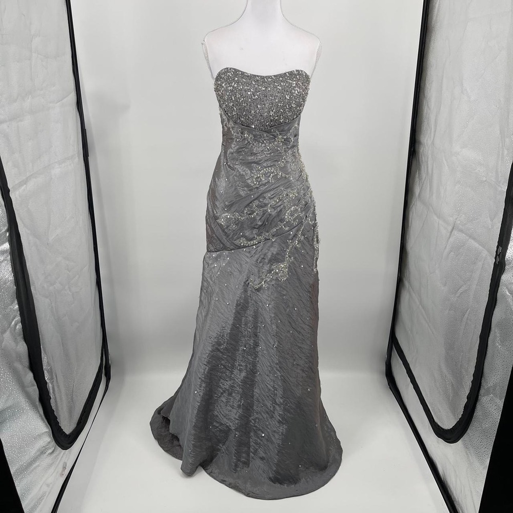 Vintage Y2K Beaded Princess Formal Gown Dress 6 S Royal Fairy Event Sequin Gray
